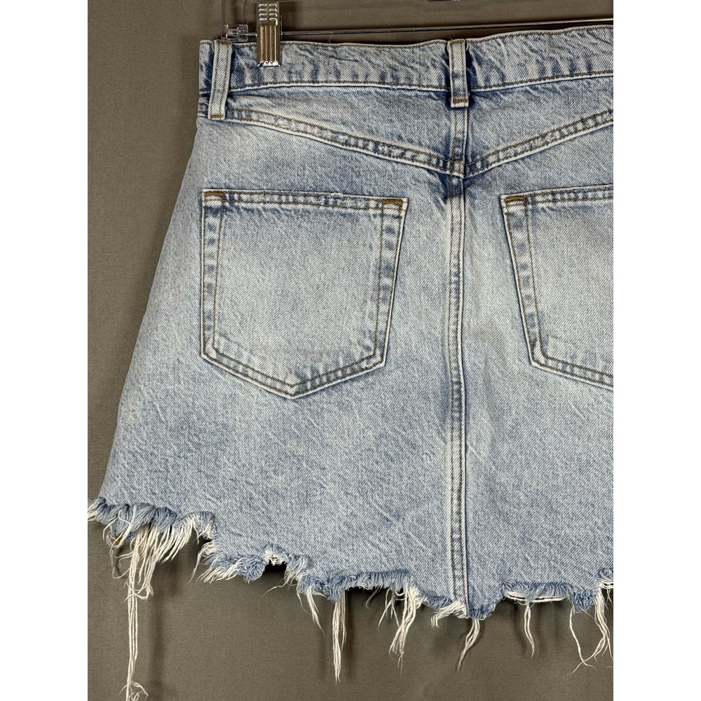 ZARA The Mini Skirt Denim Distressed Destroyed Raw Hem Light Wash Large - Picture 10 of 13